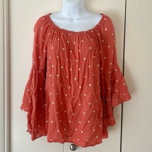 Fever polka dot elastic neckline bell sleeve blouse S